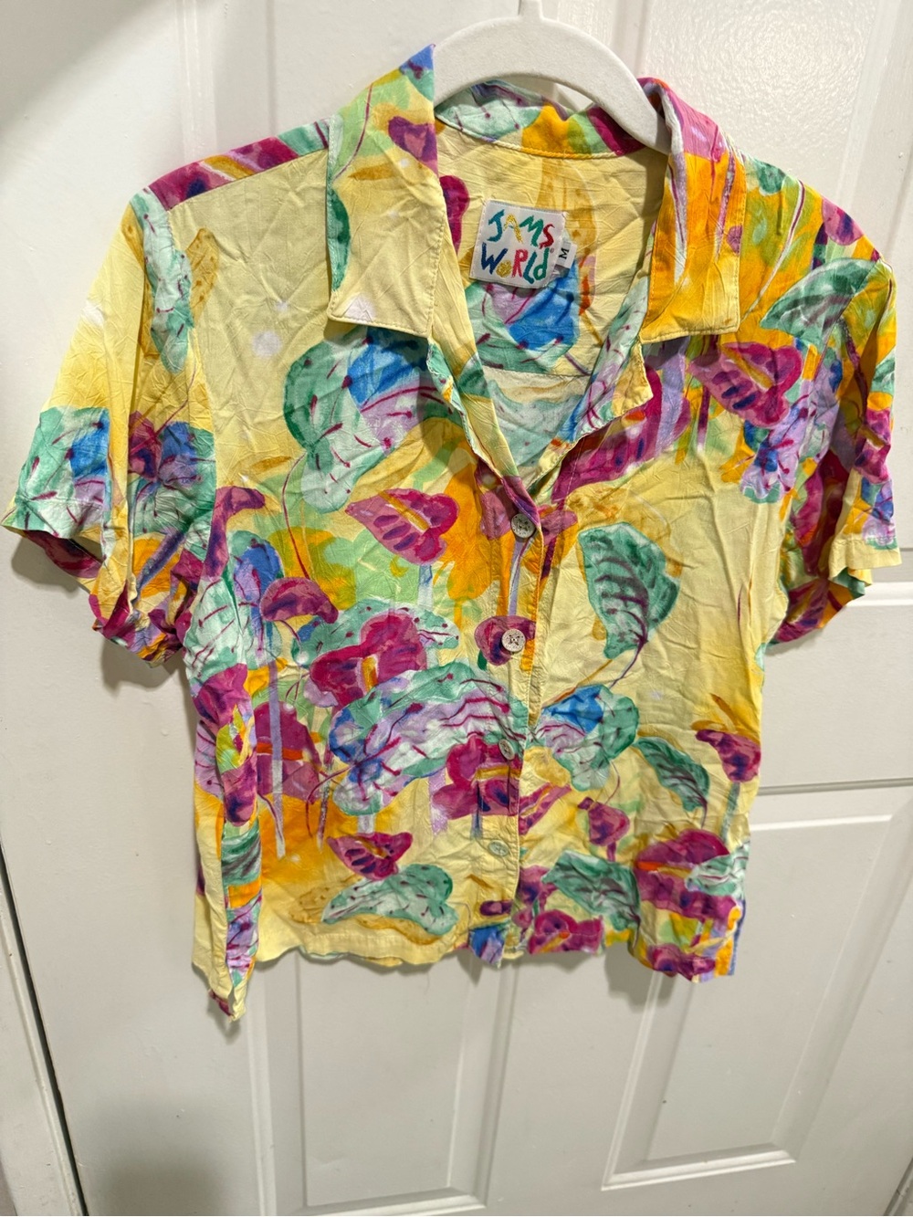 Jams World Yellow Tropical Print Button-Up Shirt